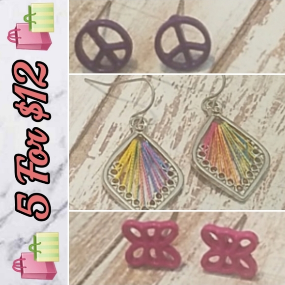E1462 3pr Peace String Teardrop Butterfly Earring - Picture 1 of 5